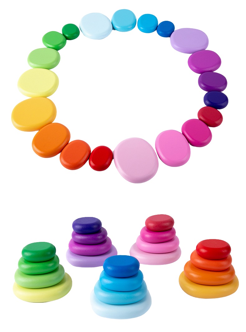 Iskay Montessori Iskay sada dřevěné kameny 20 ks Rainbow Stone