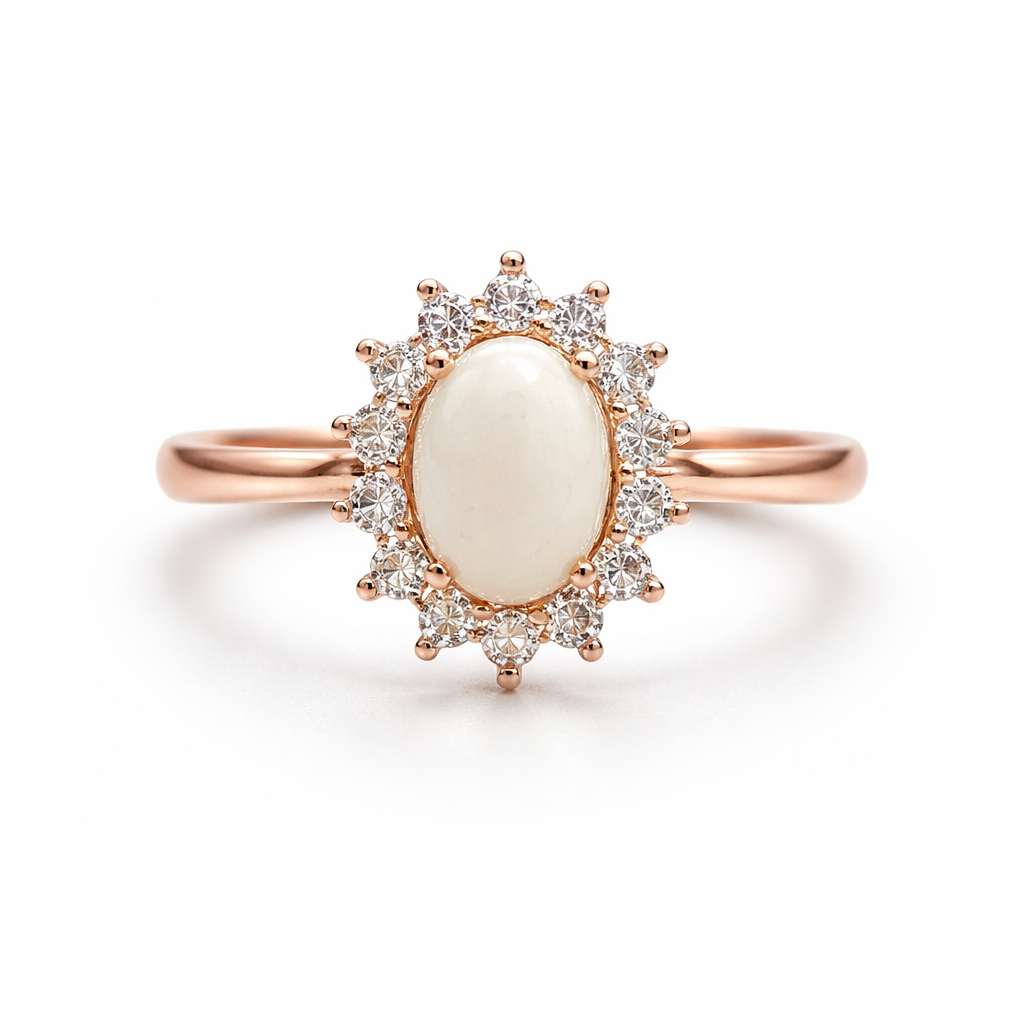 Iskay Zlatý prstýnek DIANA Velikost: 7 (EU: 54-56), Obsah: MM + Placenta (vysušená), Povrchová úprava: Bílé zlato