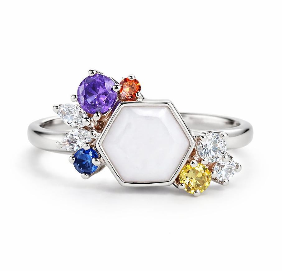 Iskay Pamětní stříbrný prsten THE HEXAGON Velikost: 10 (EU: 62-64), Obsah: Pouze Vlasy, Povrchová úprava: Pozlacené stříbro žlutým zlatem