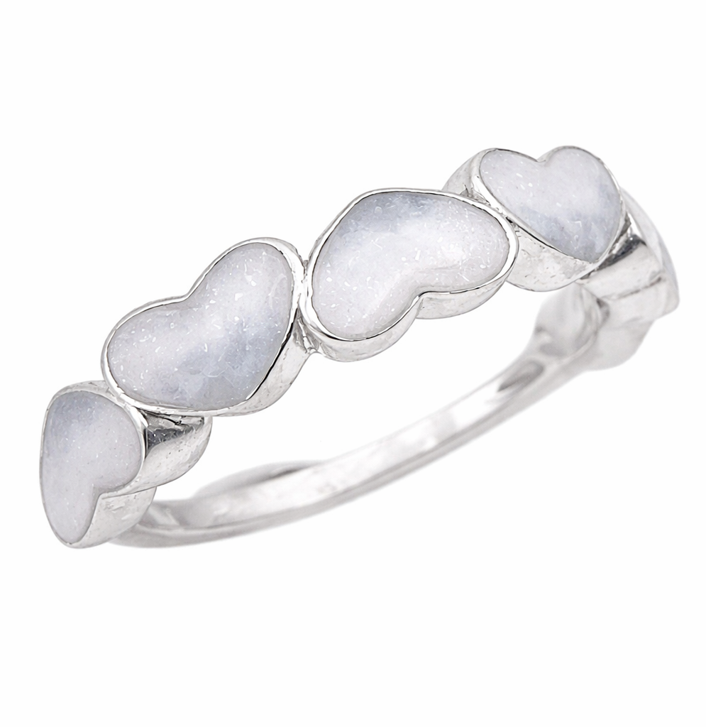 Iskay Pamětní stříbrný prsten SRDÍČKA Velikost: 10 (EU: 62-64), Obsah: Pouze Vlasy, Povrchová úprava: Pozlacené stříbro bílým zlatem