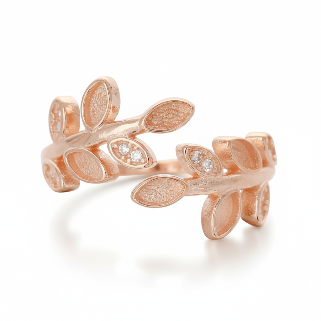 Iskay Pietní zlatý prstýnek LISTY Velikost: 8 (EU: 57-58), Obsah: Pouze Popel, Povrchová úprava: Bílé zlato