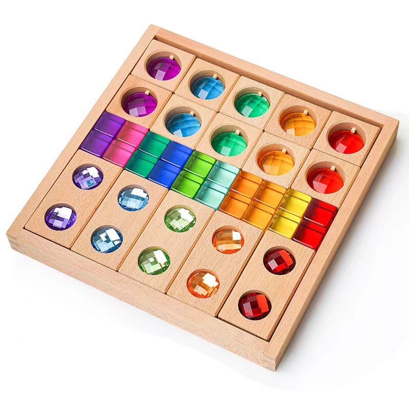 Iskay Montessori Mix dřevěných a akrylových kostek 35ks