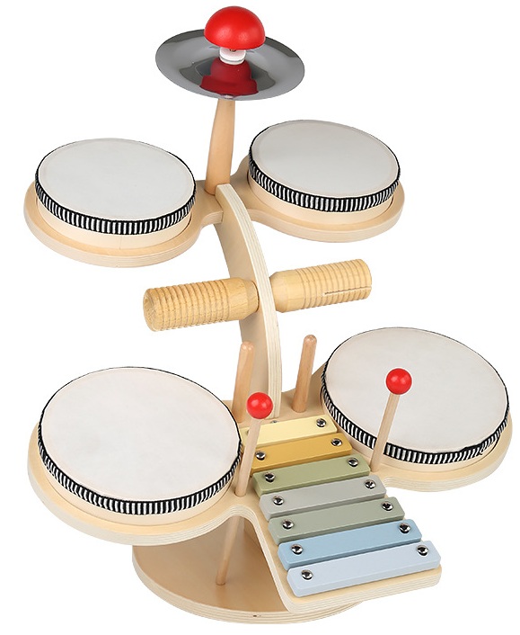 Iskay Montessori Dětská dřevěná hudební sada – Montessori bubínková souprava 7v1