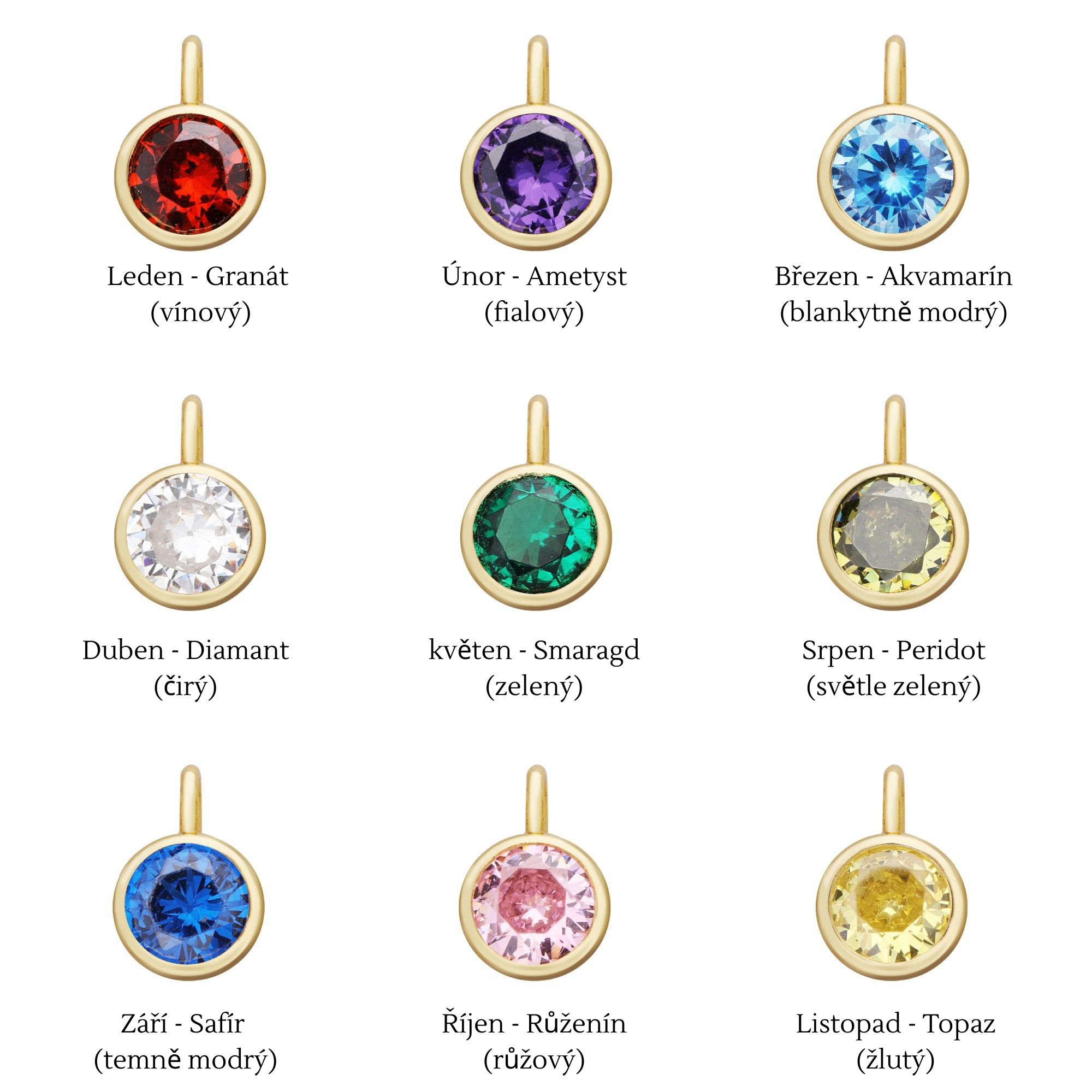 Iskay Stříbrný přívěsek Birthstone 5MM SWAROVSKI ELEMENTS: Leden - Granát (vínový), Povrchová úprava: Pozlacené stříbro žlutým zlatem