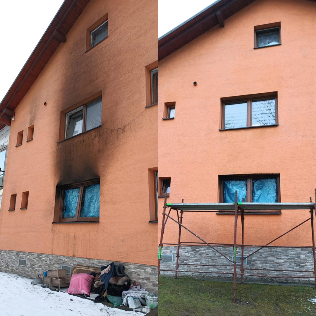 Čištění zakouřené stěny s Isokor Facade Plus