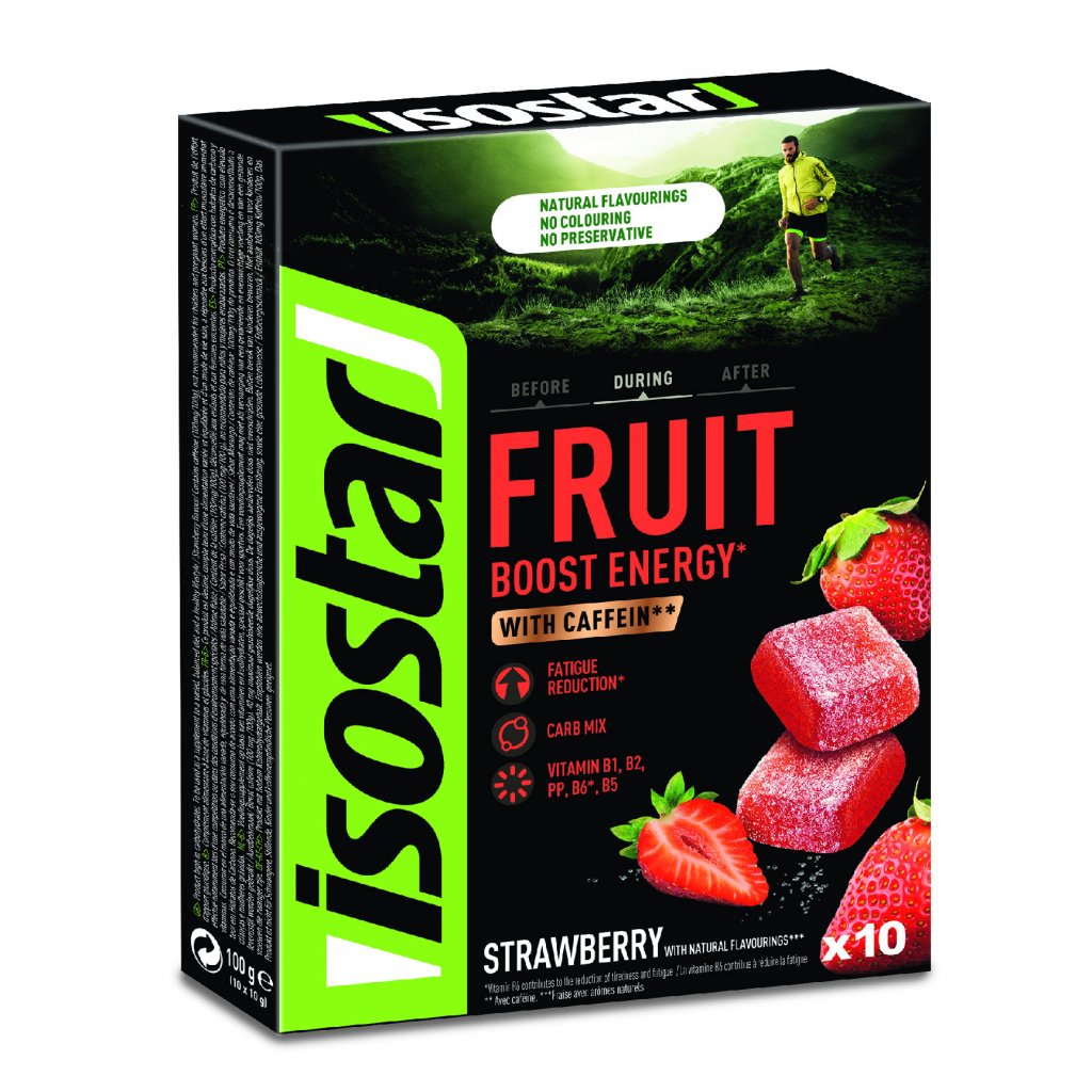 Isostar ENERGY FRUIT BOOST 10x10g s kofeinem s příchutí jahody