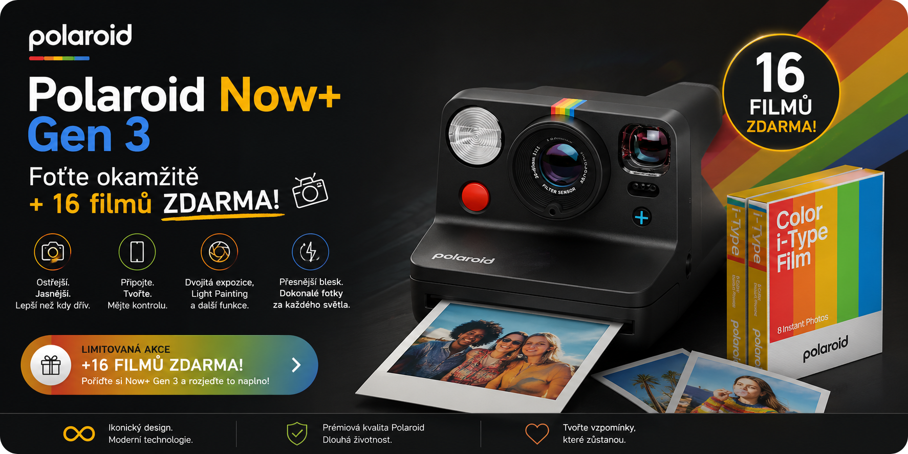 Instantní fotoaparát Polaroid Now+ Gen 3 s balením filmů