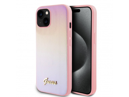guess pu leather iridescent metal script zadni kryt pro iphone 15 pink ie12494390