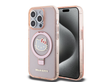 hello kitty iml ringstand glitter kitty head logo magsafe zadni kryt pro iphone 15 pro pink ie12232401