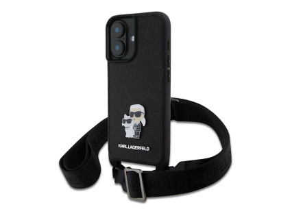 karl lagerfeld saffiano crossbody popruh metal karl and choupette zadni kryt pro iphone 16 black ie13319687