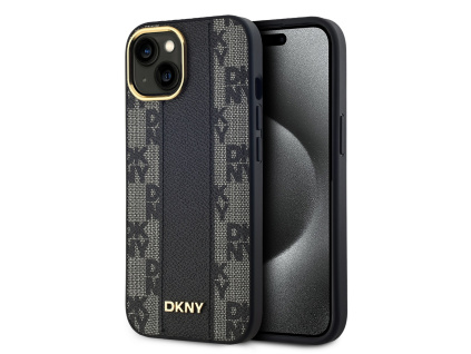 dkny pu leather checkered pattern magsafe zadni kryt pro iphone 15 black ie12912180