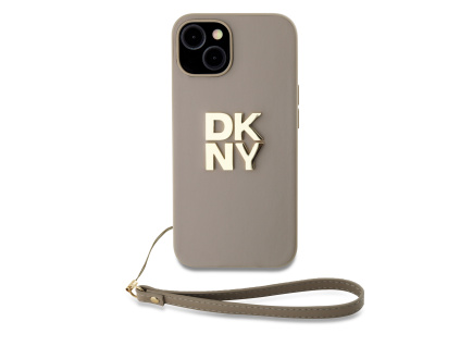 dkny pu leather stack logo wrist strap zadni kryt pro iphone 14 beige ie12889184