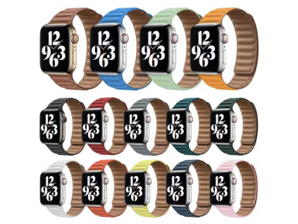 Řemínek kožený tah pro Apple Watch 42/44/45mm (Barva Cihlová, Typ 14)
