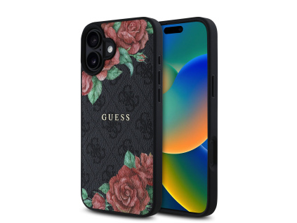 guess pu leather 4g roses magsafe zadni kryt pro iphone 16 black ie13447144