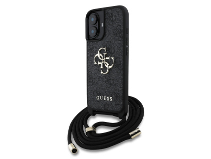 guess pu 4g metal logo crossbody popruh zadni kryt pro iphone 16 black ie13656830