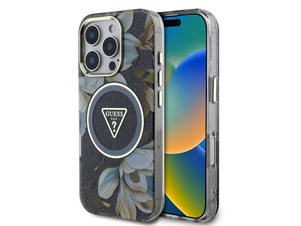 guess iml glitter magnolia and triangle logo magsafe zadni kryt pro iphone 16 pro black ie13656828