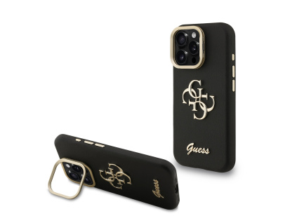 guess pu grained 4g logo stand camera frame zadni kryt pro iphone 15 pro black ie13919764