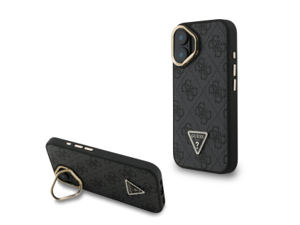 guess pu 4g strass triangle logo stand camera frame magsafe zadni kryt pro iphone 16 black ie14016930