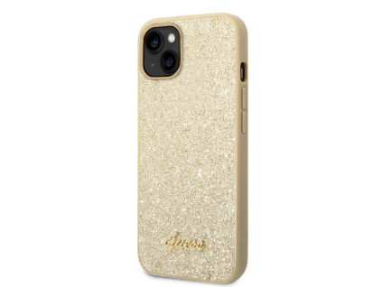 guess pc tpu glitter flakes metal logo zadni kryt pro iphone 14 plus gold ie10489696