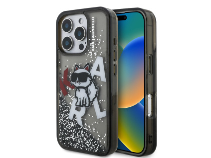 Karl Lagerfeld Liquid Glitter Scattered Choupette Zadní Kryt pro iPhone 16 Pro/16 Pro Max