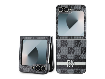 dkny pu leather checkered pattern and stripe zadni kryt pro samsung galaxy z flip 6 7 fe black ie13144355