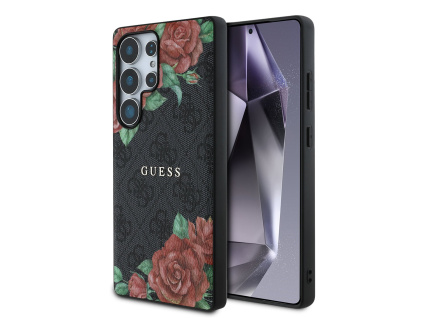 Guess PU Leather 4G Flowers Print Metal Classic Logo MagSafe Zadní Kryt pro Samsung Galaxy S25 Ultra