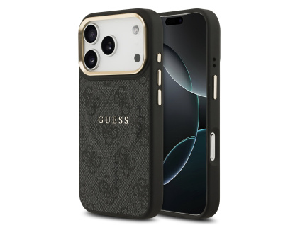guess pu leather 4g gold frame magsafe zadni kryt pro iphone 17 pro black ie14390380