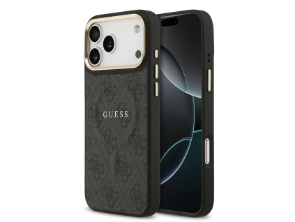guess pu leather 4g gold frame magsafe zadni kryt pro iphone 17 pro max black ie14390383