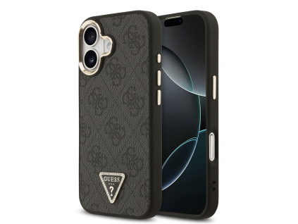guess pu leather 4g strass triangle logo gold frame magsafe zadni kryt pro iphone 17 black ie14339372