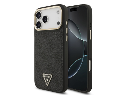 guess pu leather 4g strass triangle logo gold frame magsafe zadni kryt pro iphone 17 pro max black ie14380446