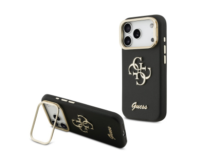 guess pu grained 4g logo stand camera frame zadni kryt pro iphone 17 pro black ie14491663
