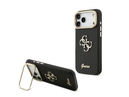 guess pu grained 4g logo stand camera frame zadni kryt pro iphone 17 pro max black ie14491664