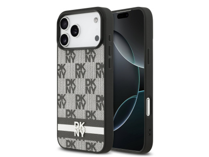 dkny pu leather checkered pattern and stripe zadni kryt pro iphone 17 pro max black ie14430924