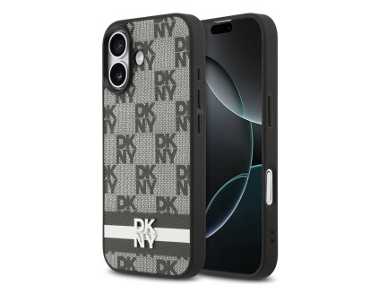 dkny pu leather checkered pattern and stripe zadni kryt pro iphone 17 black ie14430921
