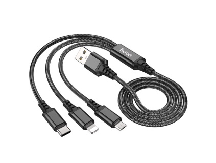 HOCO 3v1 super nabíjecí kabel Lightning+USB-C+MicroUSB