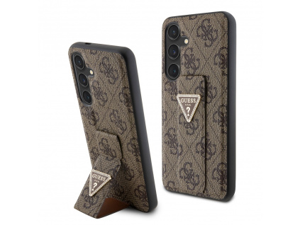 guess pu grip stand 4g strass triangle metal logo zadni kryt pro samsung galaxy s24 brown ie12483973