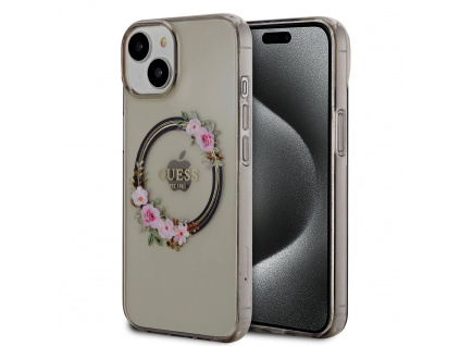 guess pc tpu flowers ring glossy logo magsafe zadni kryt pro iphone 14 black ie12483967