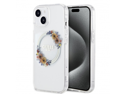 guess pc tpu flowers ring glossy logo magsafe zadni kryt pro iphone 14 transparent ie12476366