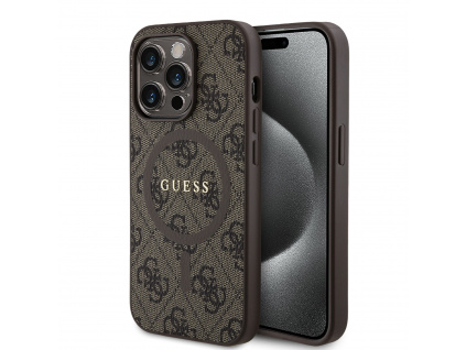 guess pu leather 4g colored ring magsafe zadni kryt pro iphone 14 pro brown ie12461326