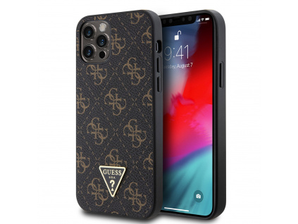 guess pu leather 4g triangle metal logo zadni kryt pro iphone 12 12 pro black ie12457853