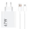 Xiaomi MDY-14-EW USB-A 67W Cestovní Nabíječka + 1,5m USB-C 6A Datový Kabel bílá