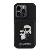 Karl Lagerfeld Saffiano Karl and Choupette pouzdro s peněženkou pro iPhone 15 Pro černý