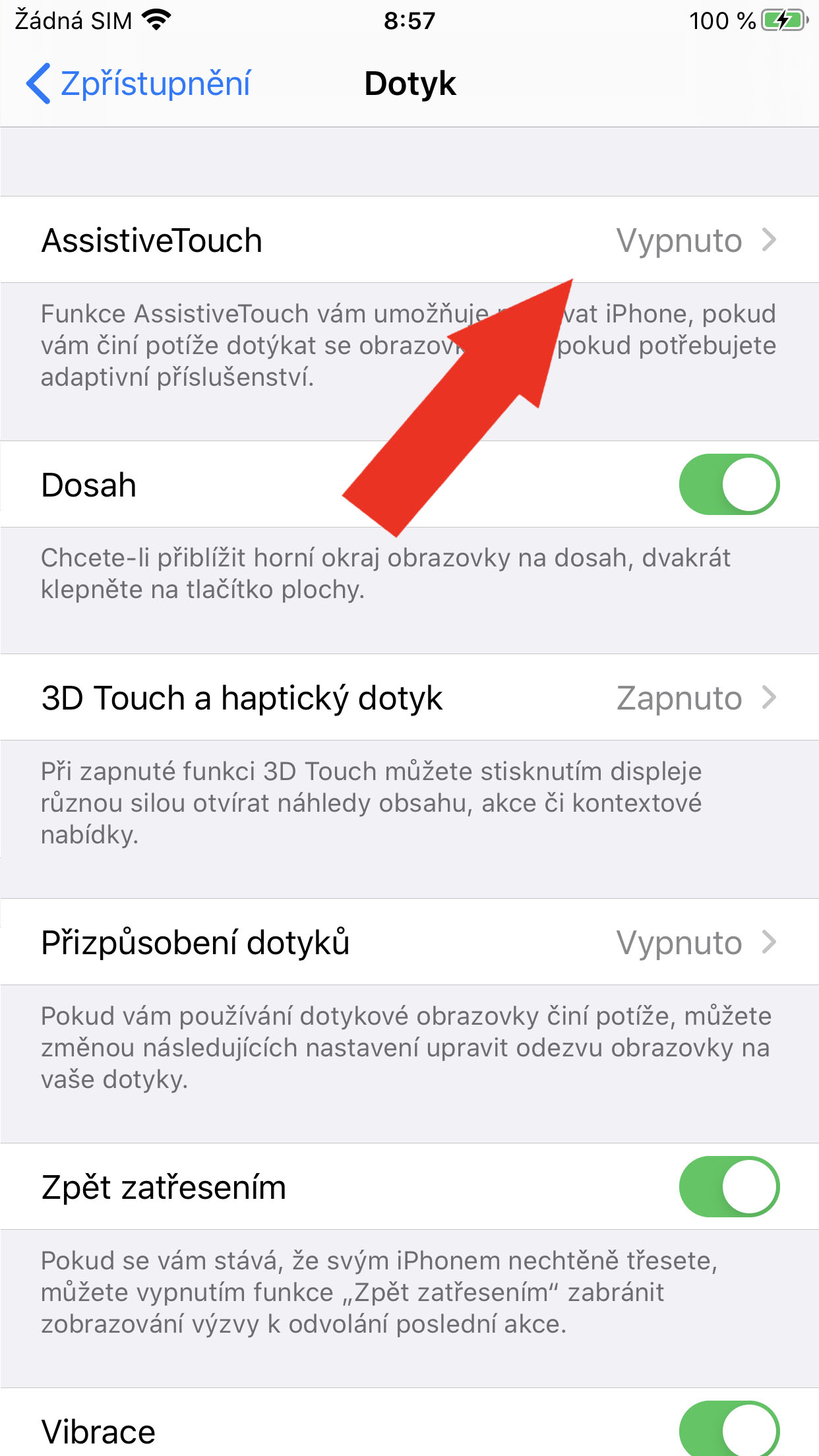 Klikněte na "AssistiveTouch"