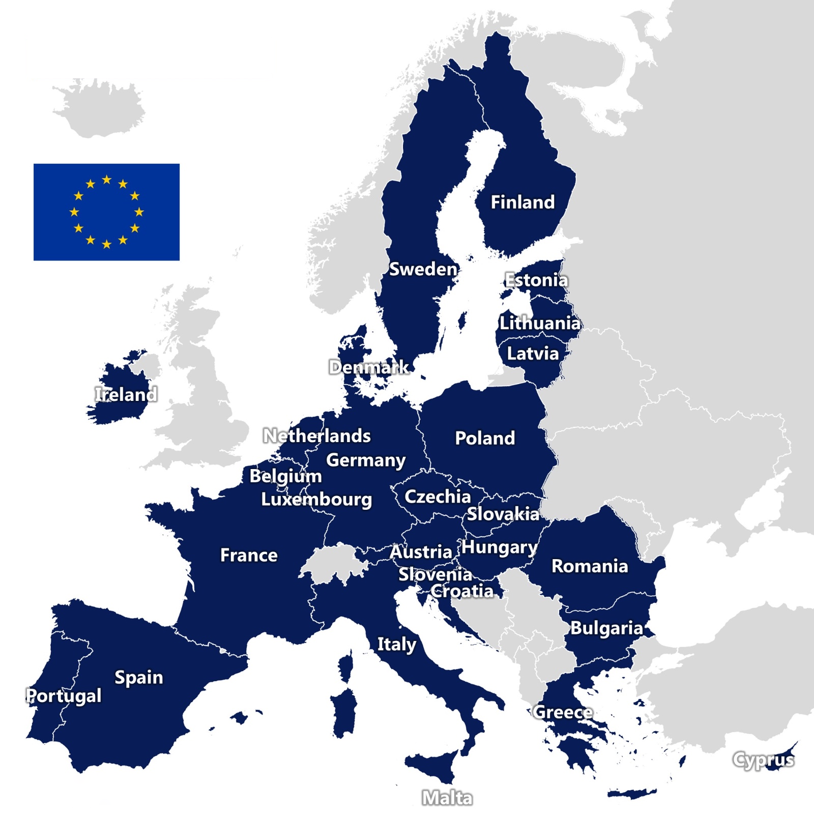 Mapa Evropy - oblasti doručení