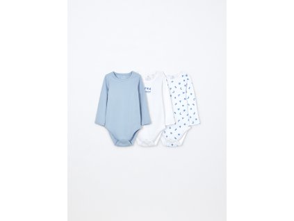 Pack 3 body in interlock di puro cotone neonato (Velikost 9-12 měsíců (74 cm), Barva Azurová)