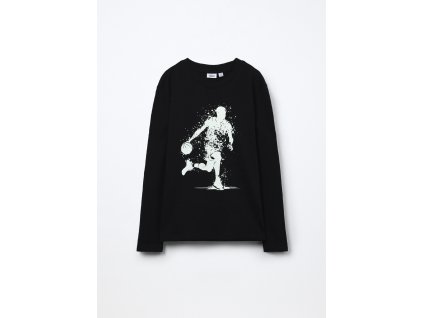 T-shirt a maniche lunghe in puro cotone jersey ragazzo (Velikost 9-10 let (140 cm), Barva Černá)