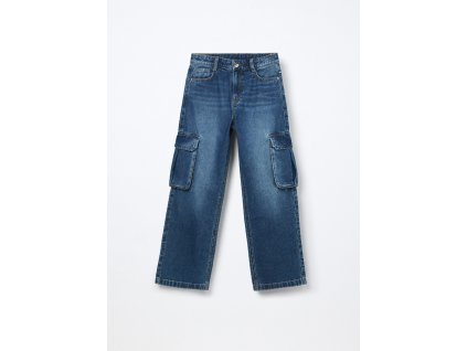 Pantaloni cargo in denim di puro cotone ragazza (Velikost 9-10 let (140 cm), Barva Modrá)