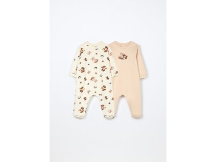 Pack 2 tutine pigiama in puro cotone fleece neonato (Velikost 1-3 měsíců (56 cm), Barva Béžová)