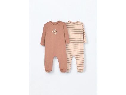 Pack 2 pigiami interi in puro cotone fleece neonato (Velikost 1-3 měsíců (56 cm), Barva Béžová)