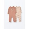 Pack 2 pigiami interi in puro cotone fleece neonato (Velikost 1-3 měsíců (56 cm), Barva Béžová)